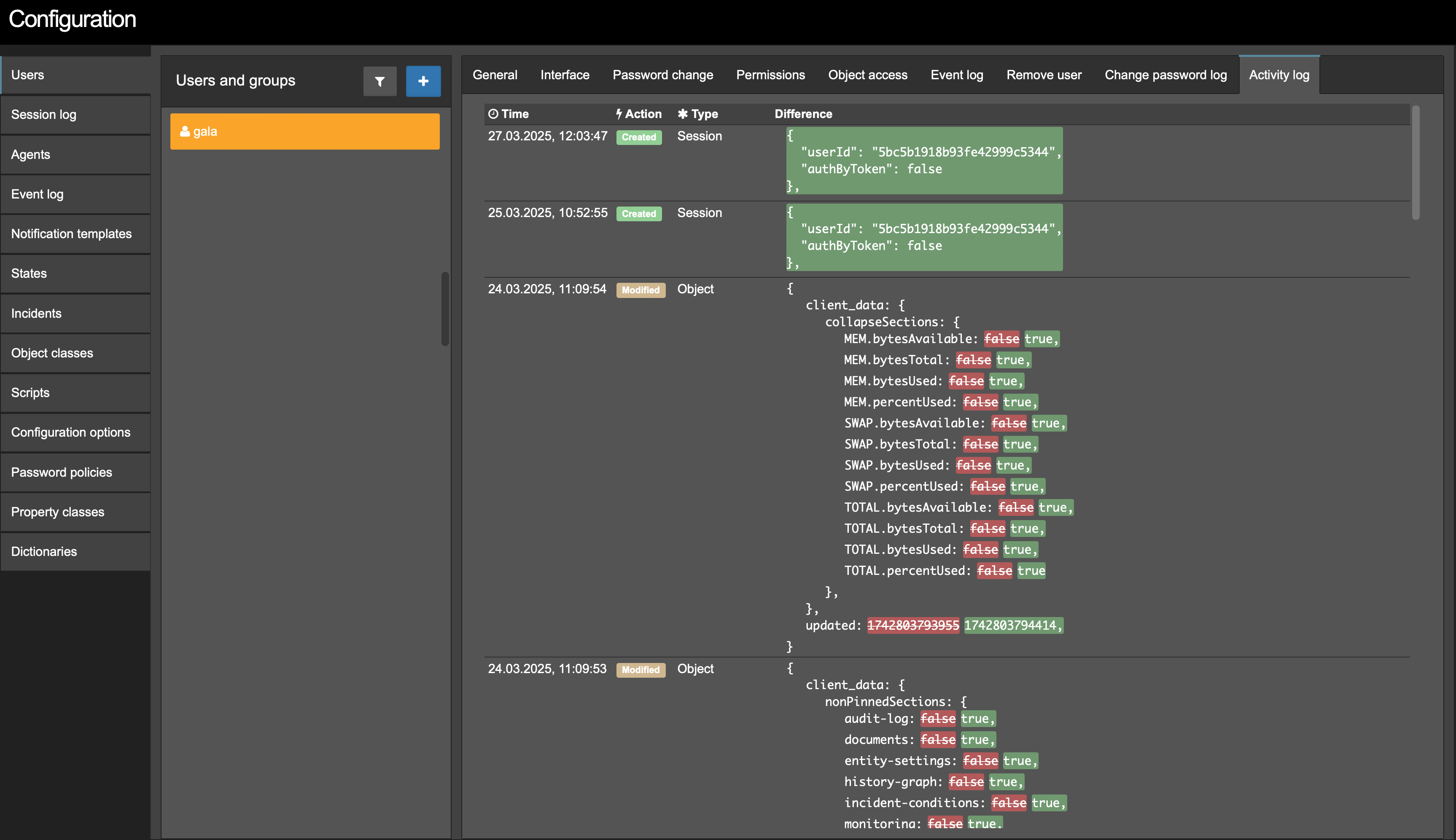 activity log dark