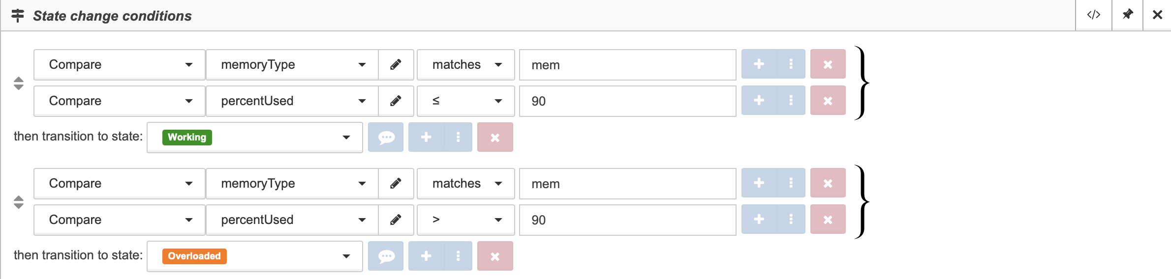 memory state change conditions light